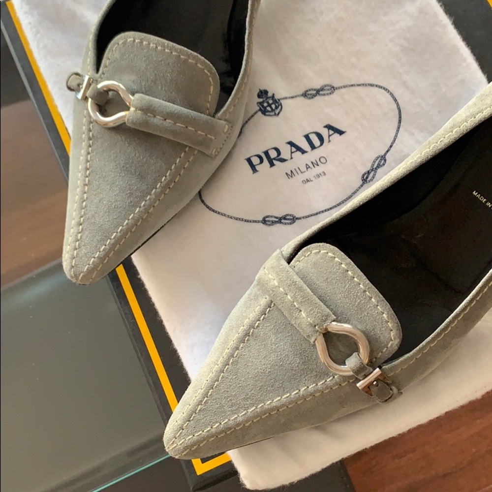 Prada grey suede kitten heel pump